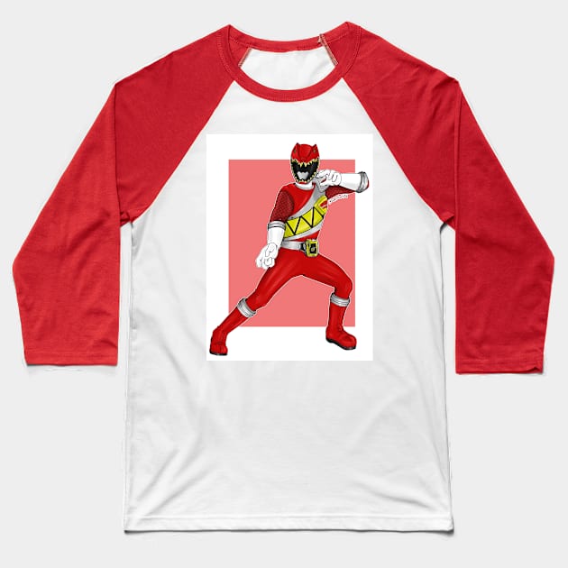 Dino Red Baseball T-Shirt by waitochan